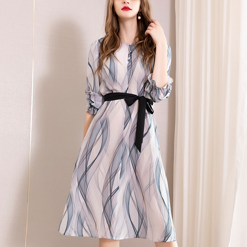 

Summer 2020 New Printed Silk Dresses Mid-long Office Lady Luxuyr Real Silk High-end Women' Wear, Mixed