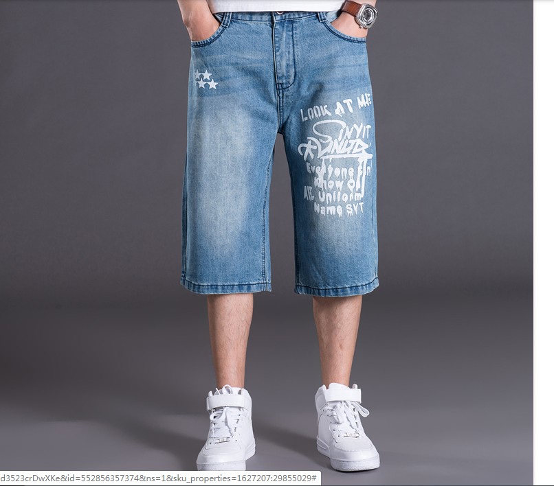 

Men's Jeans Wholesale-Mens Shorts Plus Size -46 Cotton Baggy Men Leisure Denim For Big And Tall Jogger, Sky blue