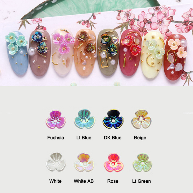 

100pcs nail art accessories resin three petal flower with hole 3D 8 color 6mm flower DIY nail decoration