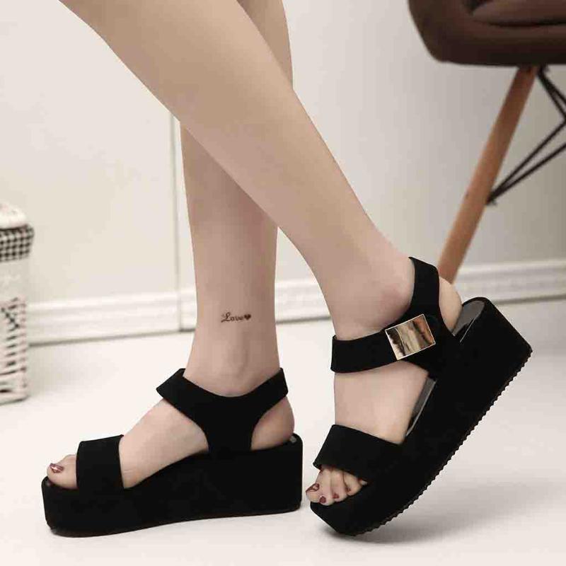 

2020 Women's Fashion Summer Shoes Solid Peep Toe Casual Wedge Platform Hook & Loop Comfortable Shoe Classics Ladies Flat Sandals, Black