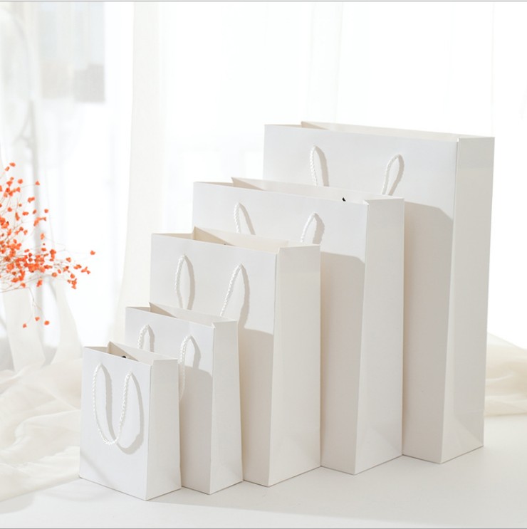 

10 Pcs/lot Gift Bags For Clothes Books Packaging Paper Box Bags Kraft Paper Gift Bag With Handles High-end White