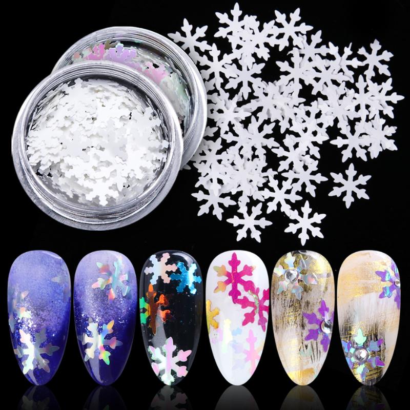 

1 box Holo Glitter Snowflakes Nail Art Sequins Christmas Snow Paillettes Nail Flakes White Laser Powder DIY Decorations BEX1-30