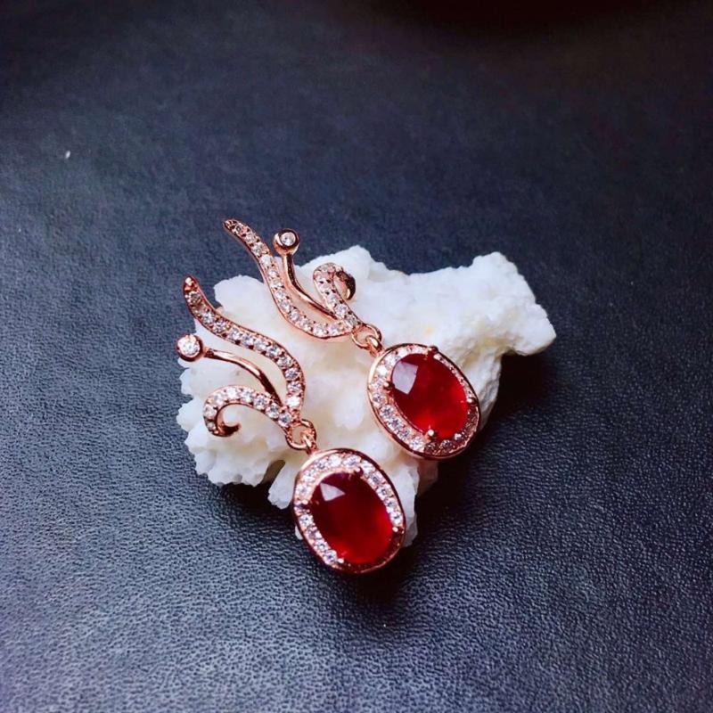 

MeiBaPJ]Natural Pigeon Blood Ruby Stud Earrings Real 925 Sterling Silver Red Stone Earrings Fine Charm Jewelry for Women