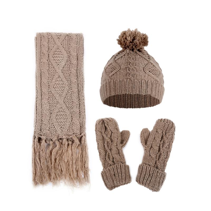 

Women Hat Scarf Gloves Sets Autumn Winter New Knitted Hats Fashion Elegant Casual Warm Beret Style Female Beanies Classic Colors, Black