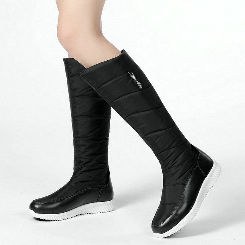 

2020 Winter Warm Women Snow Boots Platform Flat with Women Knee High Boots Slip on Plush Snow Shoes Big Size 43, Black