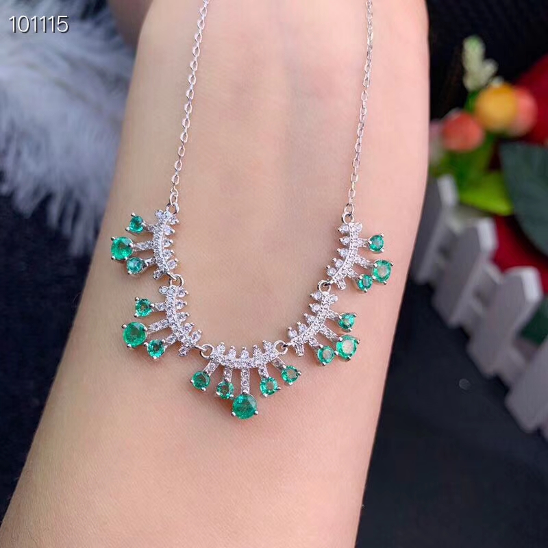 

Natural green emerald gem necklace S925 silver natural gemstone necklace Luxurious Tassels Music woman gift party fine jewelry