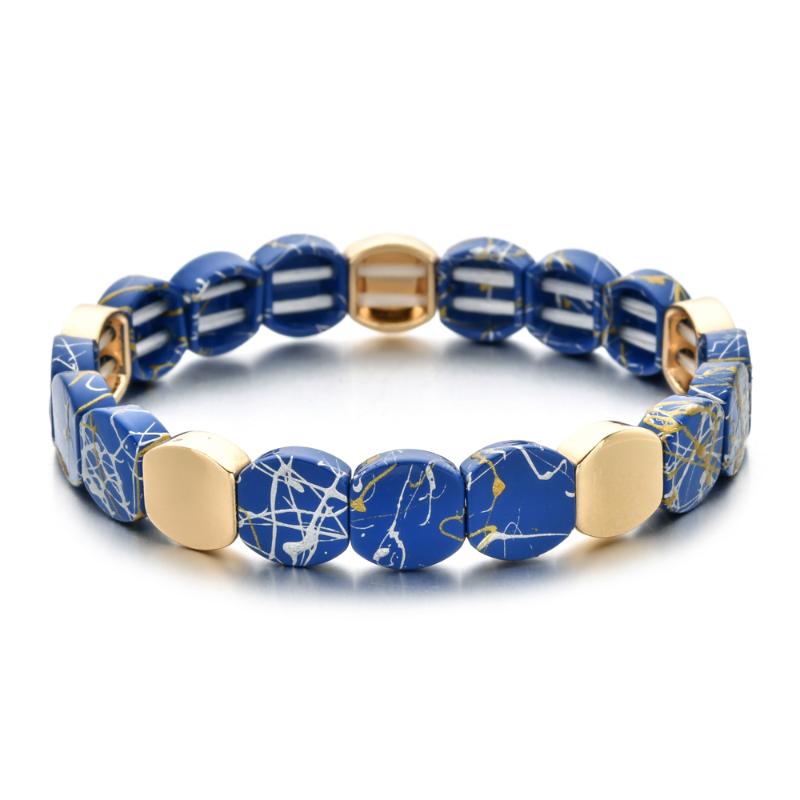 

Blue Painted Bracelet Men Colorful Enamel Beaded Bracelet Elastic String Tile Enamel Women Cuff Bangles for Women Gift