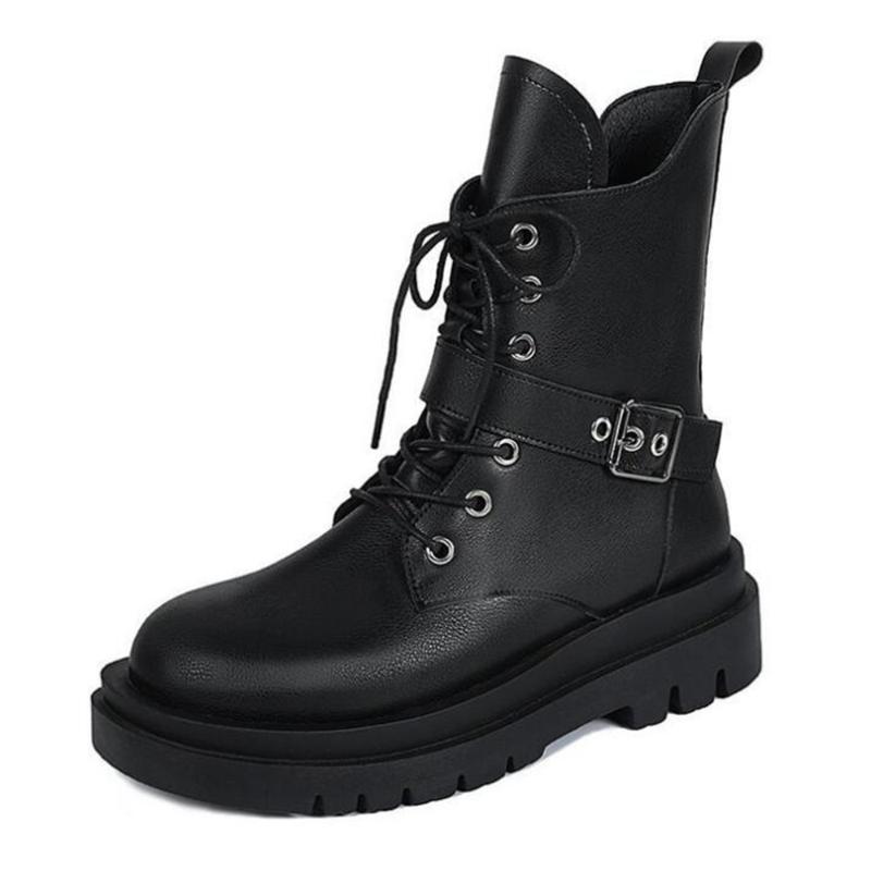

Women's Ankle Boots Fashion Belt Buckle Casual women boots British style platform Knight women Motorcycle ll608, Black