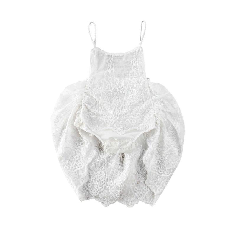 

CitgeeSummer Infant Baby Girl Clothes Lace Strap White Bodysuit Party Dress Floral Outfit Clothes, As pic