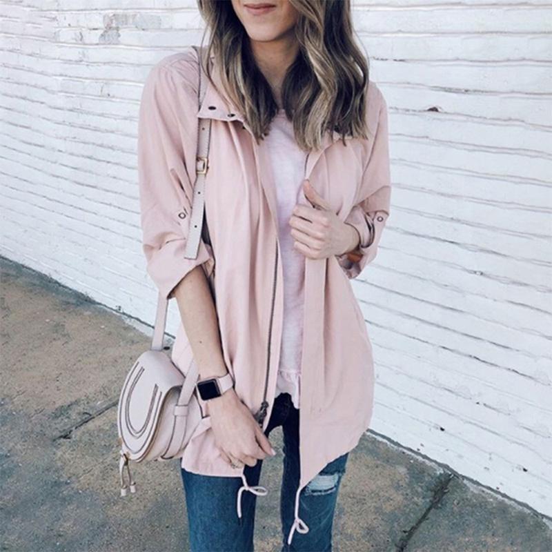 

Autumn Winter Long Lady Mountaineering Windbreaker Coat, Pink