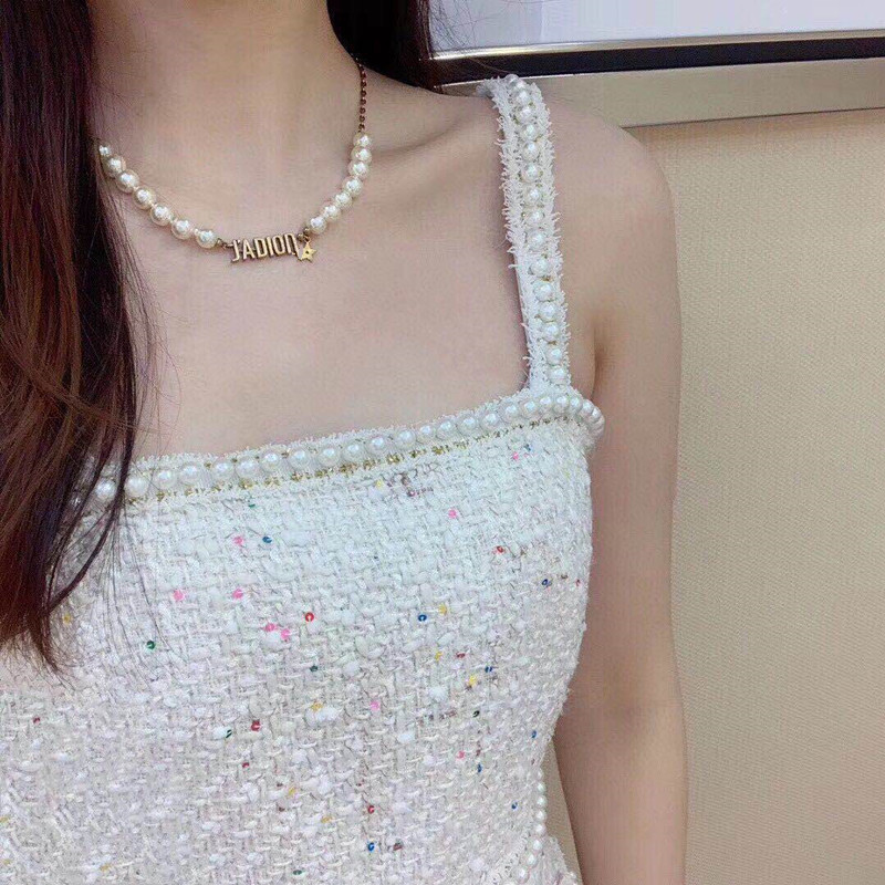 

D letters star Pearl clavicle necklace women's high version, Silver