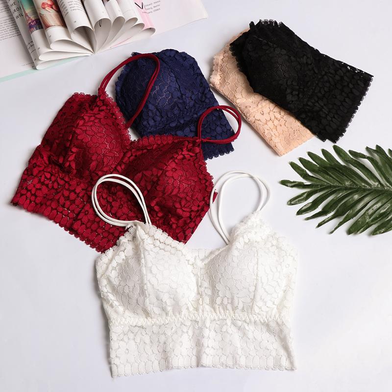 

1PC Sexy Lace Bralette Push Up Padded Bra Sexy Crop Top Lingerie Underwear Wireless Seamless Ultra Strap Bras Tanks, White