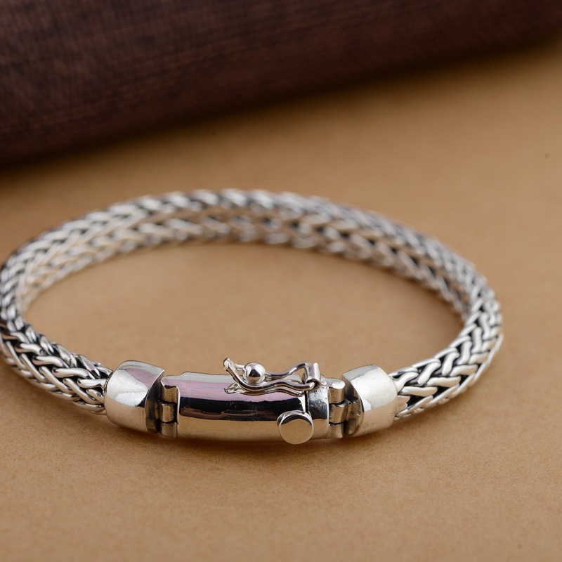 

925 Sterling Silver Bracelet Peaceful Pattern Personality Bracelet Free Shipping, Black