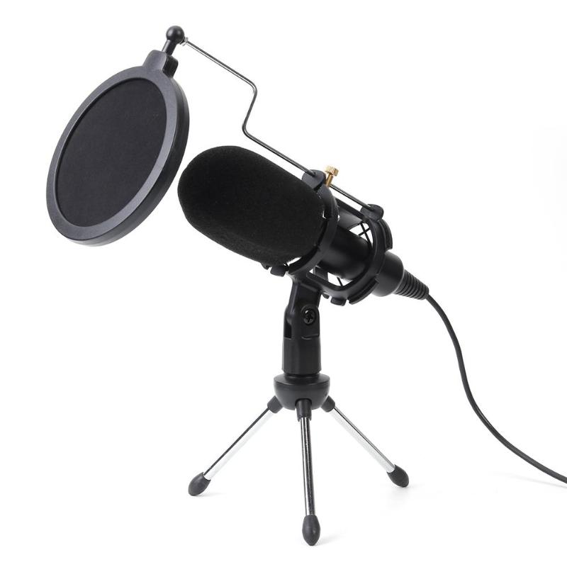 

Microphone Condenser USB Microphone Kit Mic with Folding Stand Tripod Filter Sponge for PC Game Computer Microphones