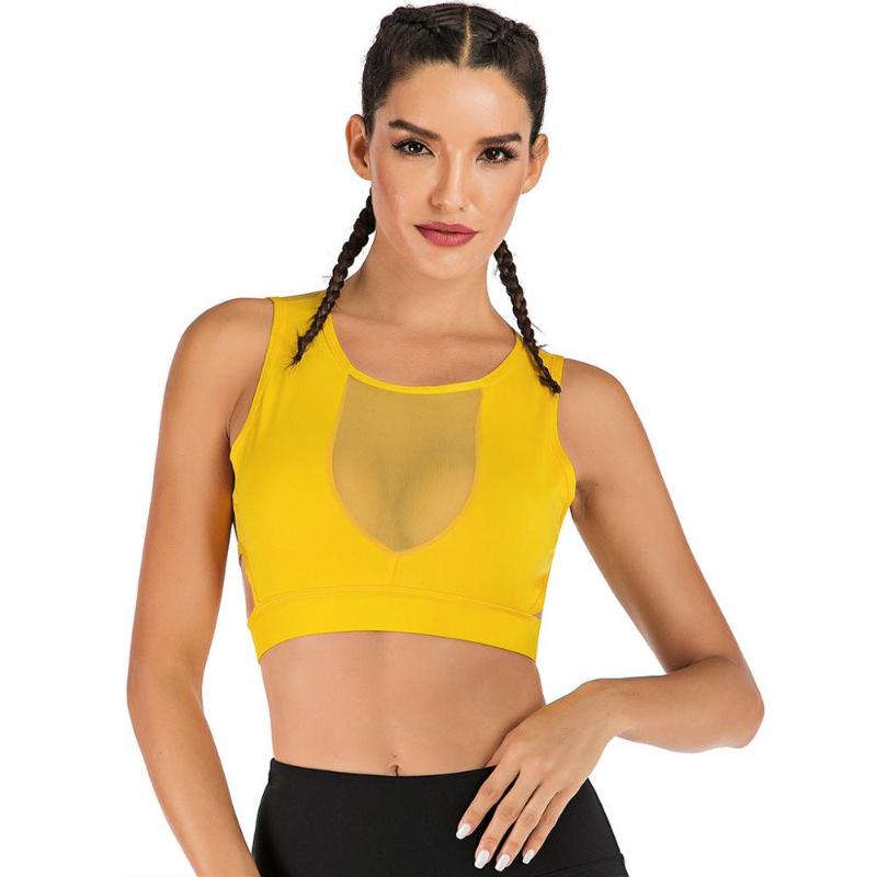 

Running Bra Fashion Women Mesh Perspective Sports Vest Tank Tops Fitness Yoga Bra Underwear Female Clothing, Yellow