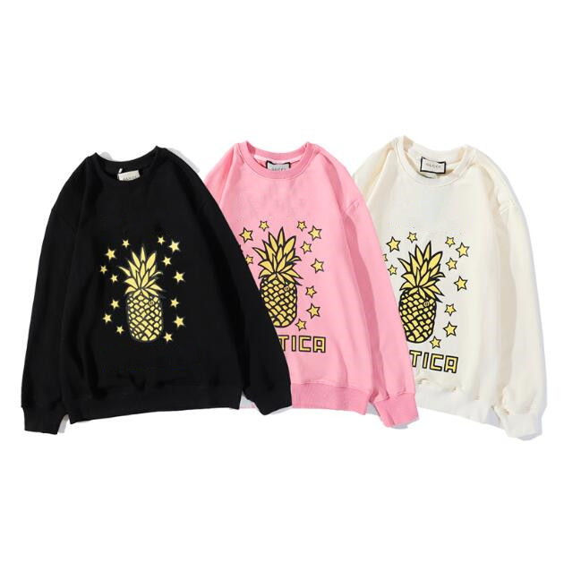 

Men and women the same cotton round neck pullover pineapple print long-sleeved fashion sweater coat top, White