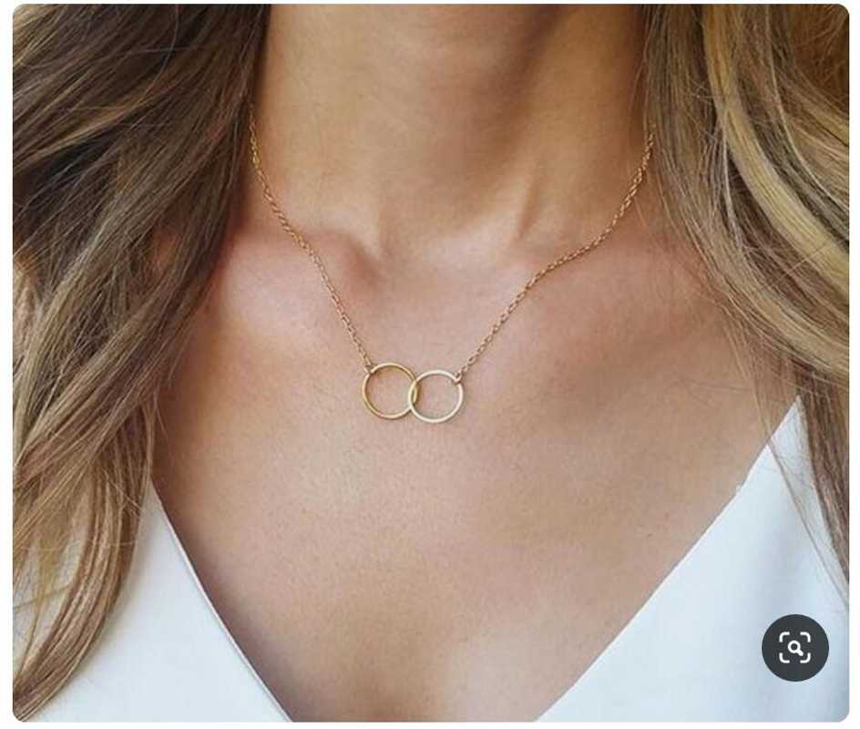 

fashion gold silver color dainty charm necklace geometric double round pendant delicate chains jewelry for women choker gifts
