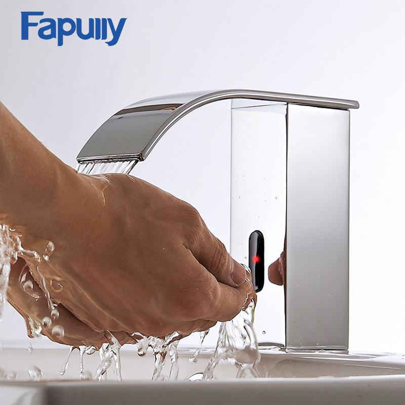 

Fapully Sensor Basin Faucet Bathroom Waterfall Deck Mounted Automatic Hands Touch Sensor Water Faucet Waterfall Sink Tap 696-11C