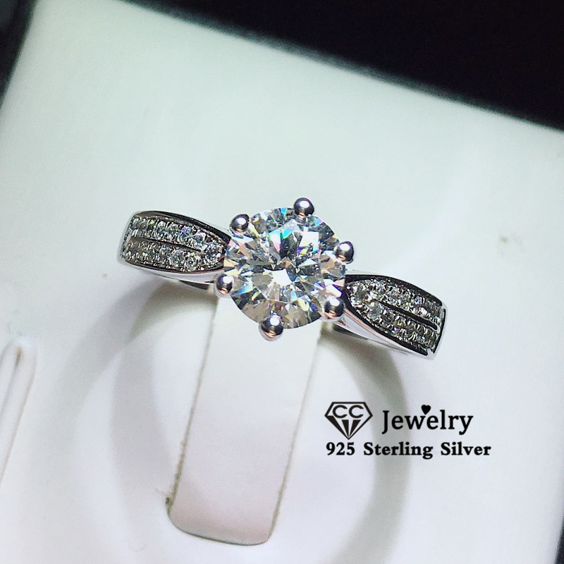 

Rings For Women S925 Silver Round 6 1ct Cubic Zirconia Engagement Ring Bridal Wedding Fine Jewelry Bijoux Femme 1577