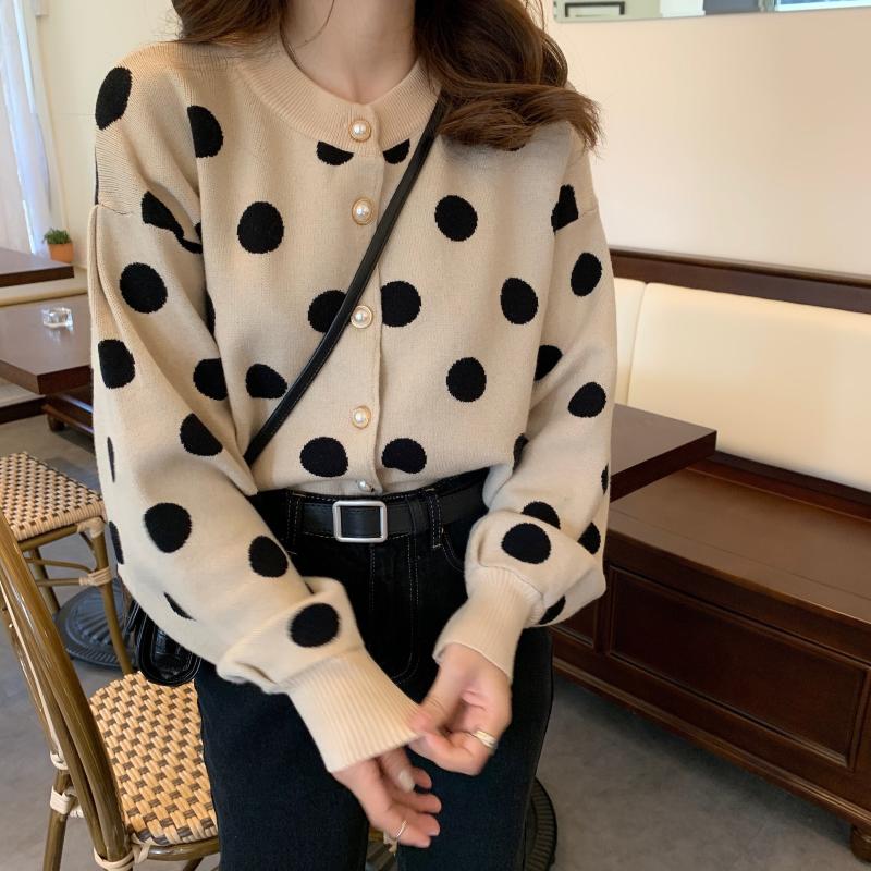 

Knitted Cardigan Sweater O Neck Long Lantern Sleeve Korean Women Jacket Elegant Vintage Fashion Knit Thick Cardigans Coat, White