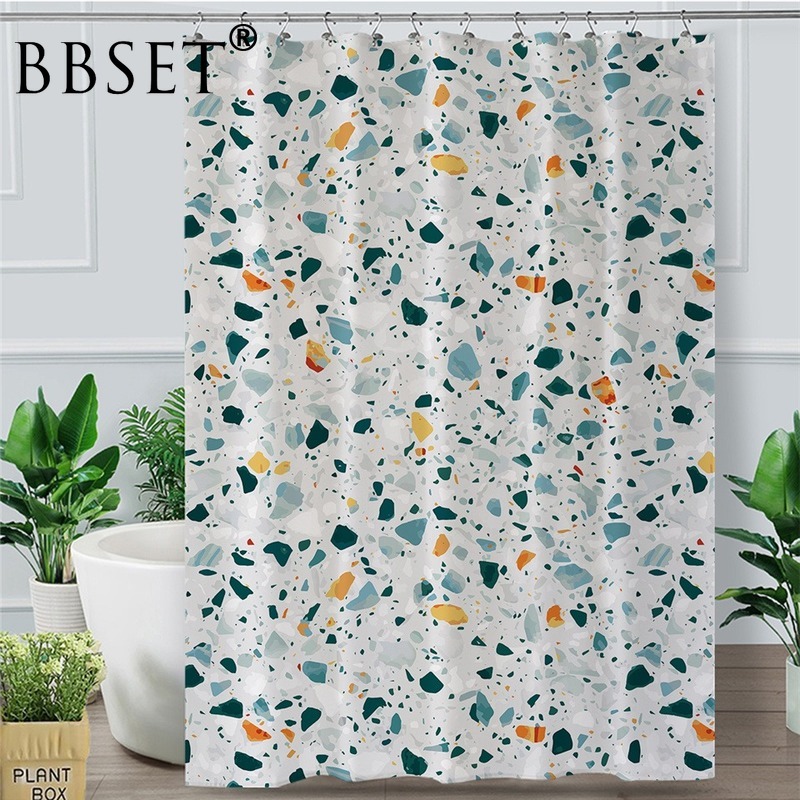 

Colorful Stones Shower Curtain Quartz Bathroom Bath Curtain Rock Terrazzo Waterproof Marble White Cortina De Ducha