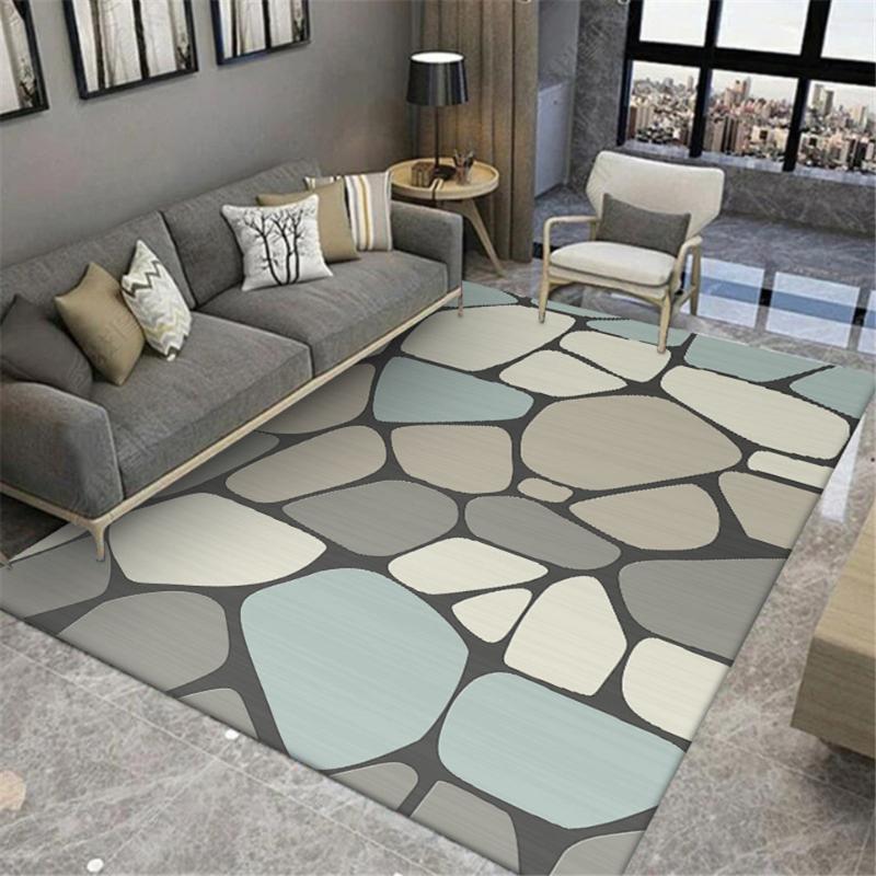 

Wishstar 3D Gray Blue White Stone Carpet Nordic Style Area Rug For Bedroom Beside Mat Entrance Carpet Geometric Colorful, As picture