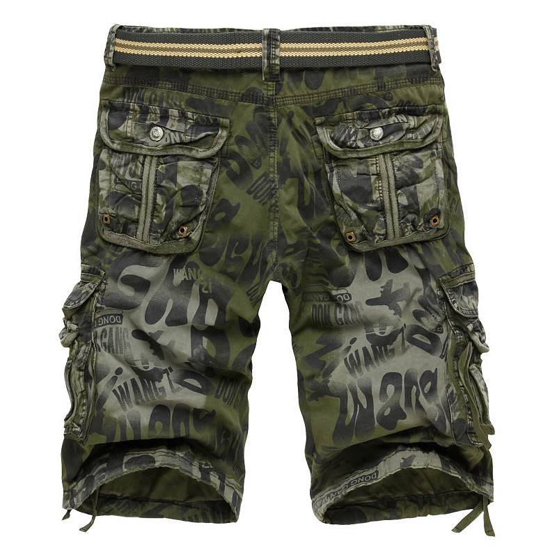 

Summer Loose-Fit Casual Large Size Multi-Pockets Shorts Men'S Trousers Capris English Bib Overall -40, Red camouflage