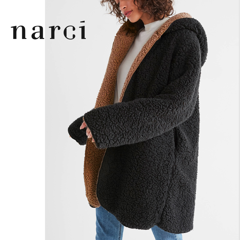 

narci Womens Black Fake Fur Double Sided Long Coat Warm Oversized Jacket Soft Fuzzy Teddy Bear Coat With Hood For Winter Spring, Black-chocolate