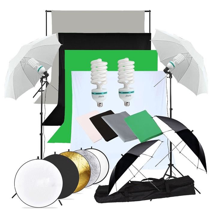 

ZUOCHEN 2×135W Photography Studio Umbrellas Lighting Kit White Black Green Gray Backdrop Light Stand+Reflector Kit