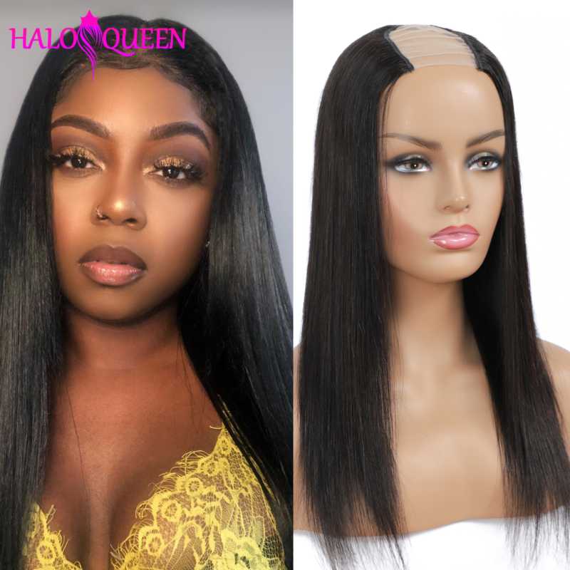 

HALOQUEEN Hair U Part Wig Straight Human Hair Wigs 150 Density Glueless Human Wigs Brazilian Remy Straight, As pic