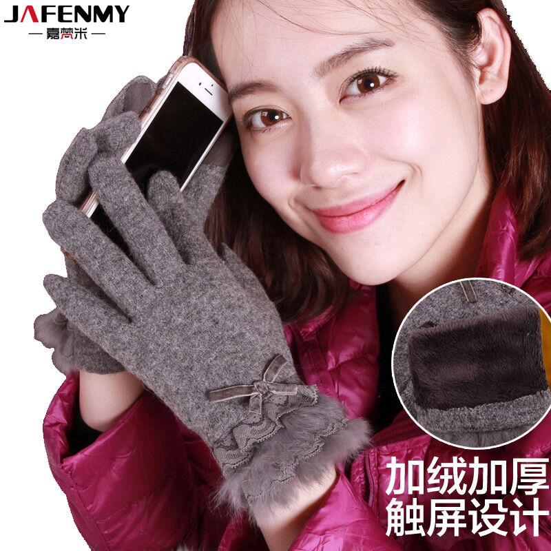 

2020 New autumn winter women thick bowknot lace soft lining touch screen wool driving warm ladies gloves mittens