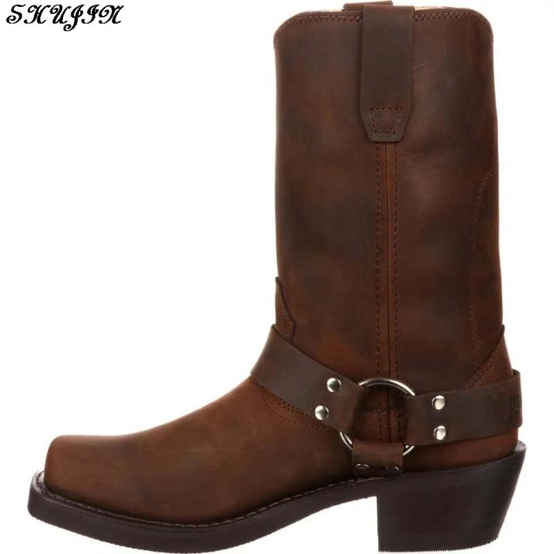 

2020 Fashion Vintage Boots Women Square Western Women's Boots Faux Leather High Western Cowboy Women, Black