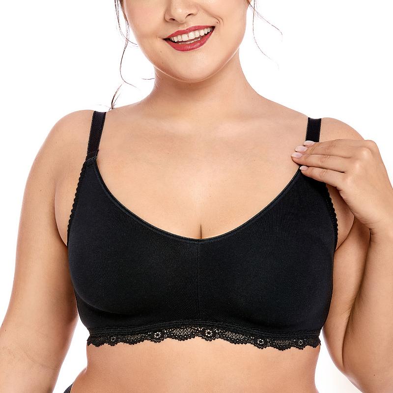 

Women's Soft Cotton Wirefree Non Padded Full Coverage Lace Bra Plus Size, Beige02