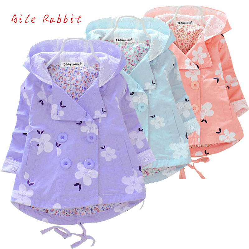

100% Cotton Girls Trench Coat Fall Children Clothing Kids Blazer Jackets Baby Girls Clothes Fashion Infant Toddler Outwear, Sky blue