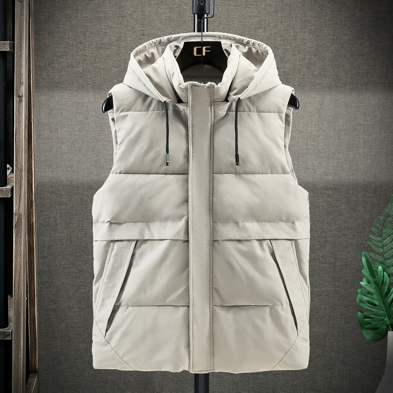

Mens Jacket Sleeveless Vest Winter New Fashion Casual Coats Male Cotton-Padded Men's Vest Outwear Thicken Waistcoats Windproof, Beige