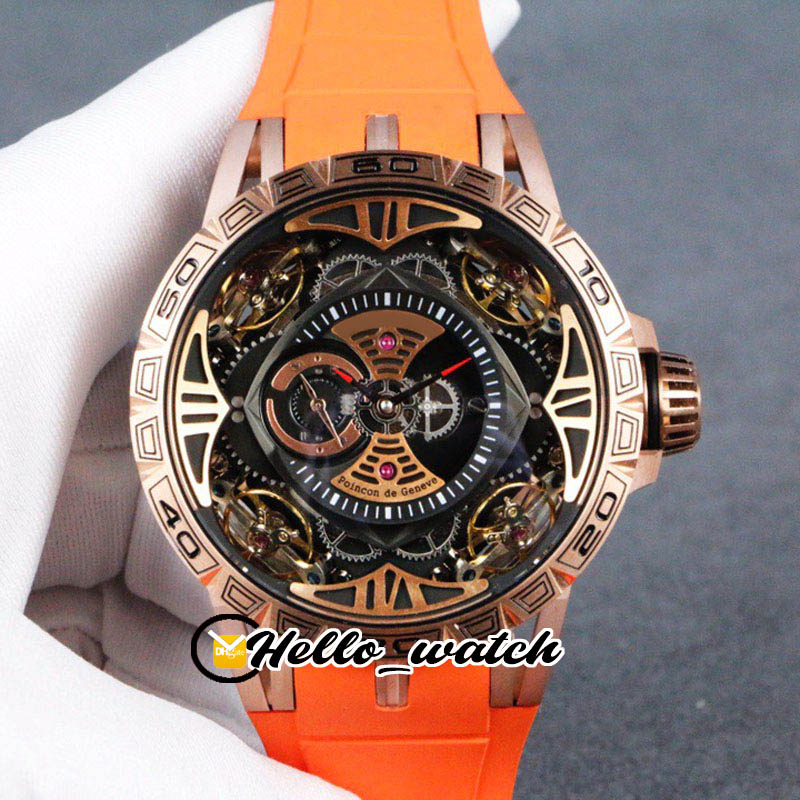 

Best Version New Excalibur 46 RDDBEX0367 Automatic Mens Watch Tourbillon Skeleton Dial Rose Gold Case Orange Rubber Watches Hello_Watch, Custom waterproof service