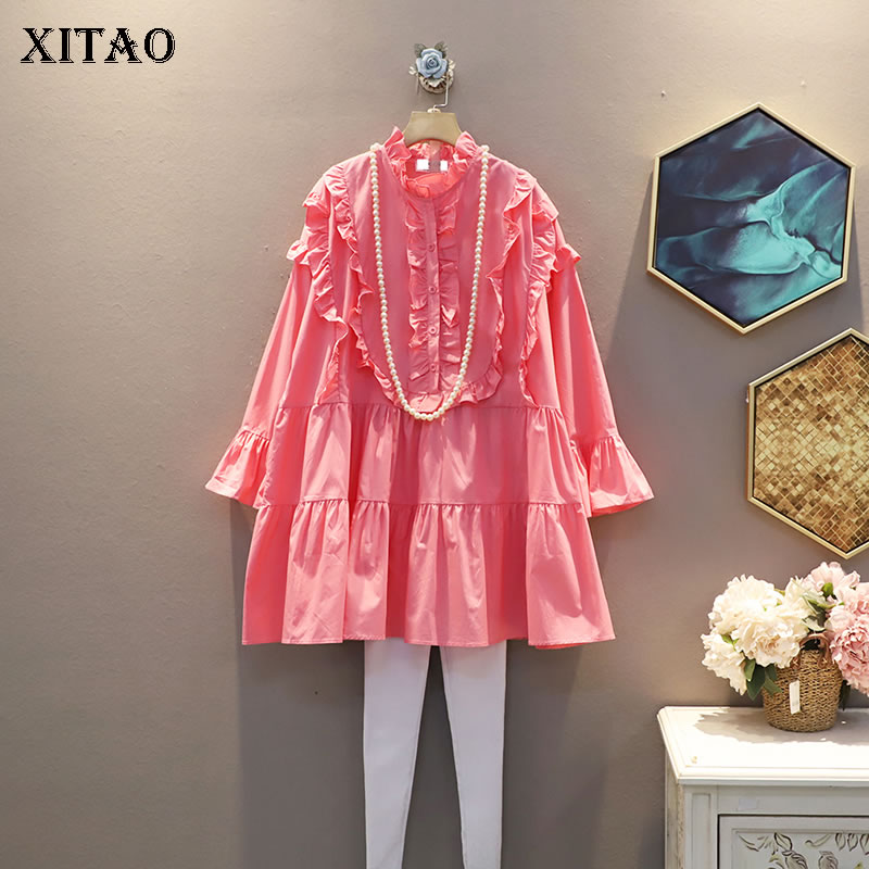 

XITAO Patchwork Solid Dress Women 2020 Autumn Casual Fashion New Style Temperament Stand Collar Flare Sleeve Loose Dress ZP2641, Black zp2641