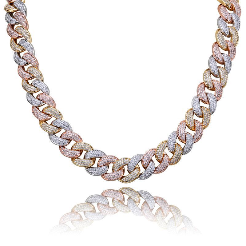 

18mm Hiphop Link Chains Miami Cuba Chain Mens Necklace 18K Gold Plated Brand Designer Necklace Hip Hop Jewelry With CZ