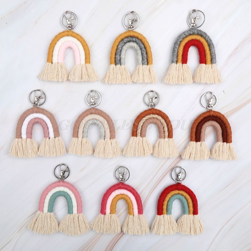 

Weaving Rainbow Keychains for Women Boho Handmade key Holder Keyring Macrame Bag Charm Car Hanging Jewelry Gifts Drop Shipping