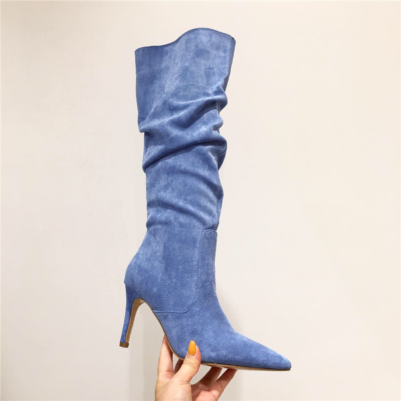 

Blue Boots Ladies High Heels Sexy Knee High Boots Women Shoes 2020 Autumn Designer Heel Calcados Feminino Botas, Black