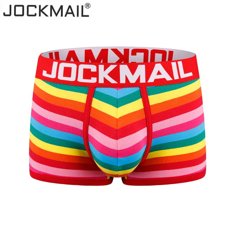 

JOCKMAIL boxer men sexy underwear cotton Striped rainbow fashion Young boxershorts underwear Low waist breathable panties