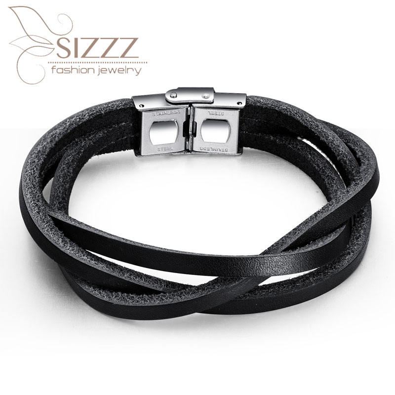 

2020 European and American fashion cross-border men's leather fashion wild multi-layer bracelet&bangles