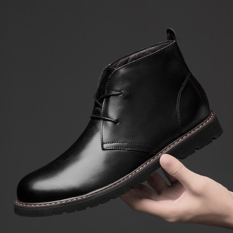 

Plus size 36-48 Unisex Outdoor Genuine leather men boots All season work warm shoes men lace up for man ankle boots with fur w5, Black