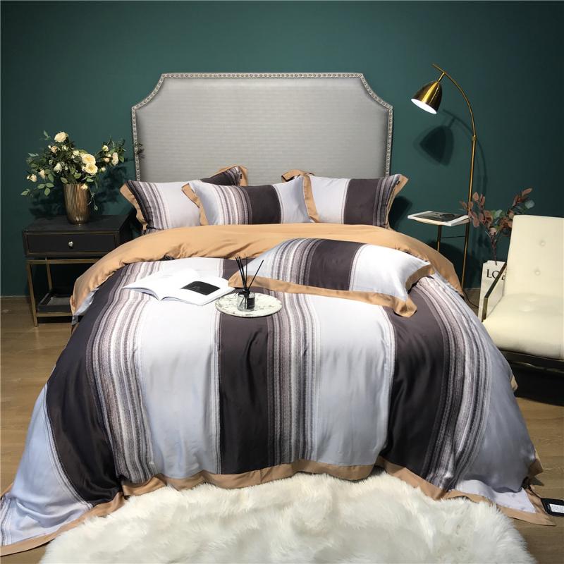 

Stripes Duvet Cover Set 4 Piece Luxury Bedding Sheets Pillowcases Double Queen King Size Silk Linens cobertores de cama 2 plazas, 28