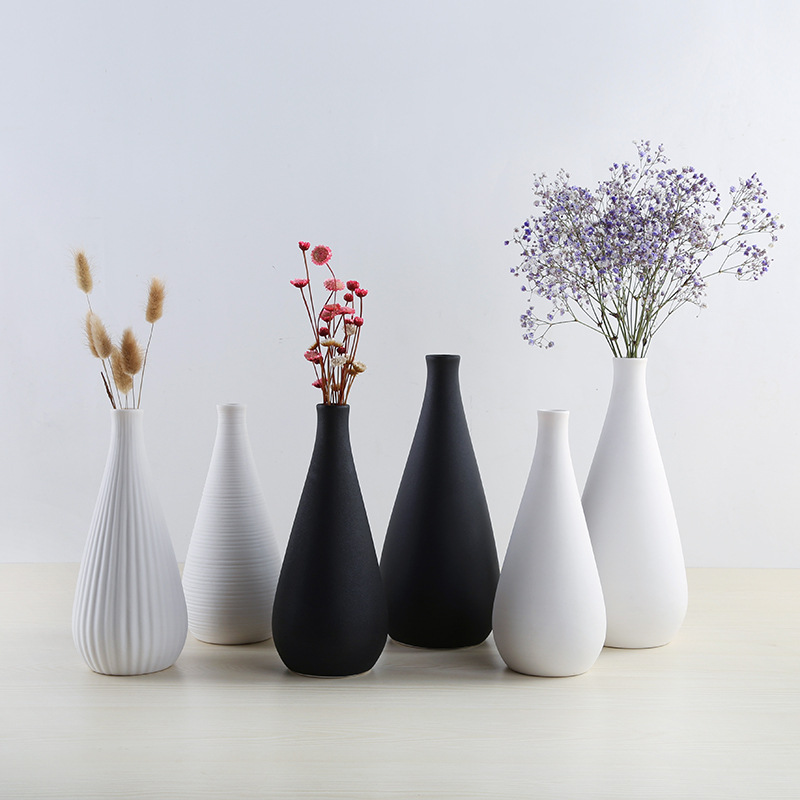 

21/21.5/26cm Height Modern Ceramic Vase Tabletop Black White Dried Flowers Containers Home Decoration Gifts Wedding Tableware
