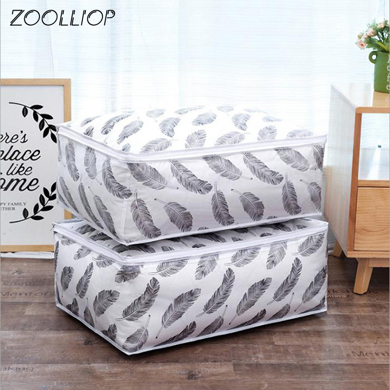 

Hot sale Foldable Quilt Storage Bag Feather Print Home Clothes Quilt Pillow Blanket Storage Bag Travel Luggage Organizer 1pc