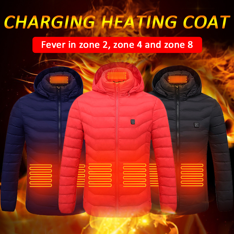 

High Quality Heated Jackets Vest Down Cotton Mens Women Outdoor Coat USB Electric Heating Hooded Jackets Warm Winter, 1pcs