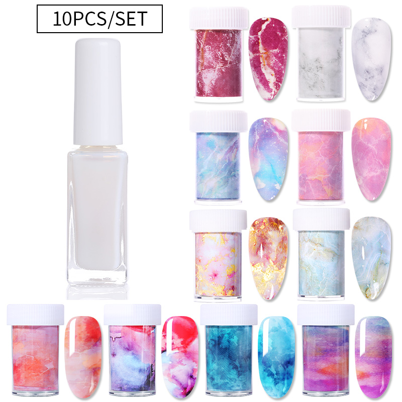 

Marble Nail Foil Gel Set 1 Transfer Gel Polish with Foils 1 Box Tranfer Sticker varnish, Royal blue