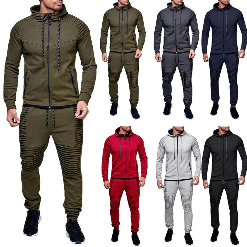 

Men's Autumn Workout Jogging Pocket Sweatshirt Top Pants Sets Sports Suit Tracksuit Sportswear Suits Gym Tights Training Clothes, Black