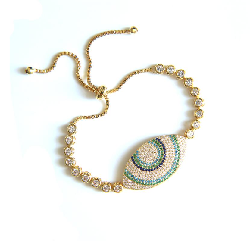 

2020 Elegant women girl wedding jewelry gift GOLD filled tennis chain evil eye sparking bling cubic zirconia bracelet bangle